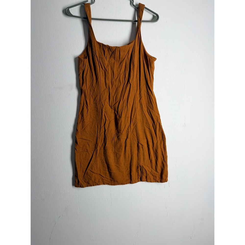 GB Rust Brown Square Neck Mini Dress Size Large Sleeveless Bodycon Summer Slit